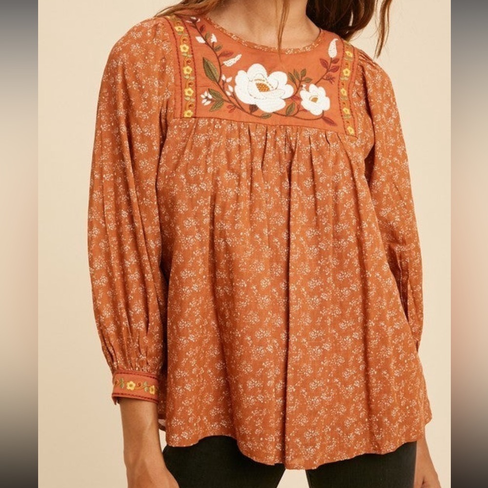 Embroidered Smocked Blouse